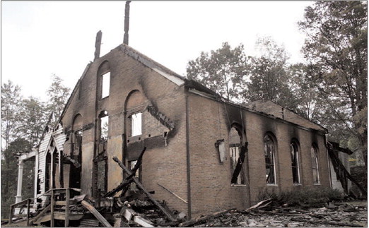 First Baptist Church of South Londonderry, burned in 2010.