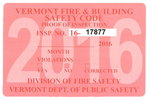 VT fire inspection sticker 2016