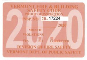 Vermont Fire Code inspection sticker