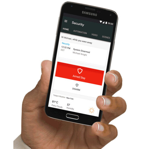 Total Connect 2.0 on a Samsung phone works with Honeywell's PRO7 series